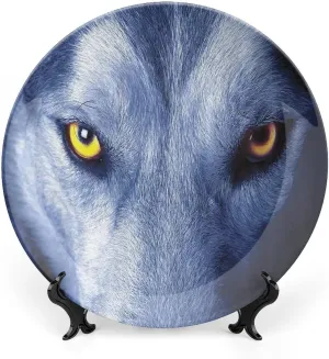 7 Inch Decorative Plate, Wolf Decor Tableware Plate, Wild Wolf Eyes Print Ornament Display Plate for Fine Dining, Upscale Events, Dinner Parties, Weddings, Catering, Christmas, Thankgiving Decor