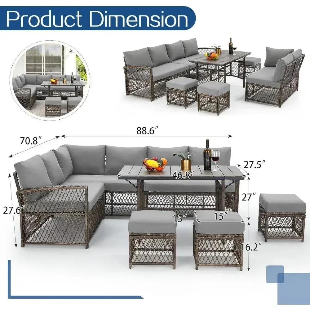 7 Pieces Wicker Outdoor Sectional Sofa with High Table and Chairs
