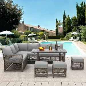 7 Pieces Wicker Outdoor Sectional Sofa with High Table and Chairs