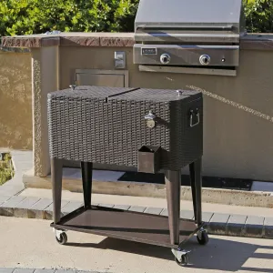 80 Quart Rolling Patio Cooler Ice Chest Beverage Cart, Party Drink Beverage Bar with Wheels with Shelf & Bottle Opener, Portable Outdoor Backyard Patio Deck Ice Tub Trolley