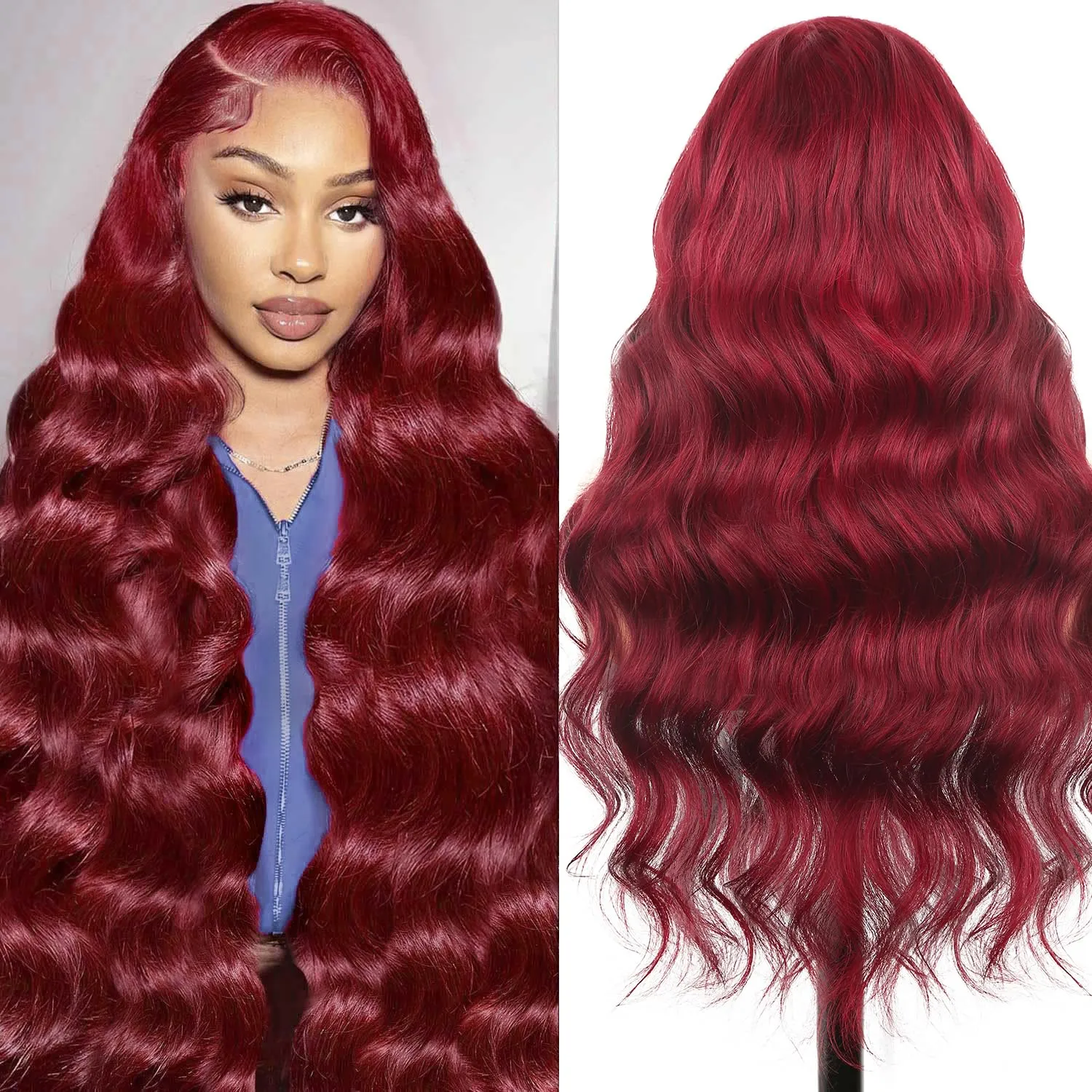 99j Burgundy Lace Front Wigs Human Hair,13x6 HD Body Wave Burgundy Lace Frontal Wigs Human Hair Pre Plucked with Baby Hair,210 Density Colored Wine Red Wig Human Hair for Women 26 Inch