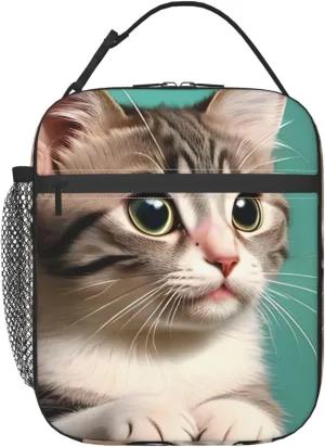 A Curious Cat Lunch Tote Bag,Food Handbags Case For Women Lunch Box Insulated Lunch Container