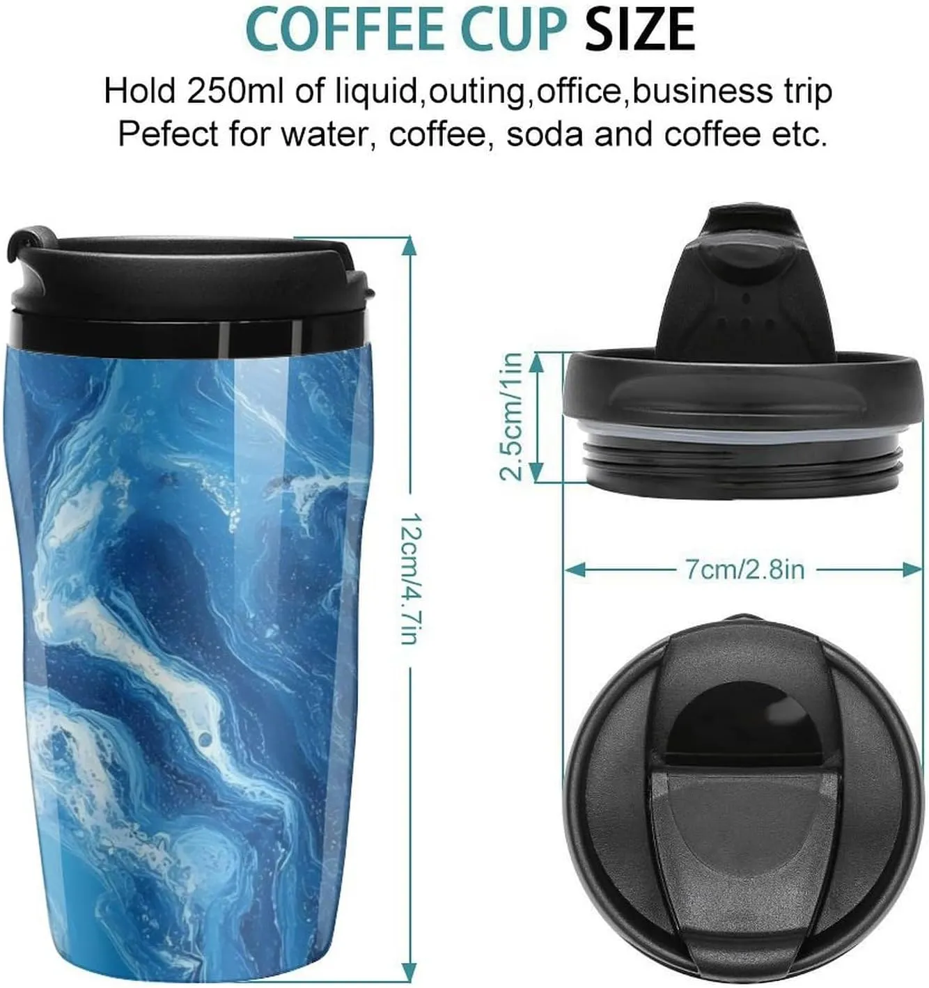 Abstract Blue Marble Tie-dye Coffee Mug with Lid Portable Tumbler Water Bottle for Travel Business 250ml