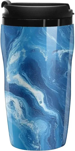 Abstract Blue Marble Tie-dye Coffee Mug with Lid Portable Tumbler Water Bottle for Travel Business 250ml