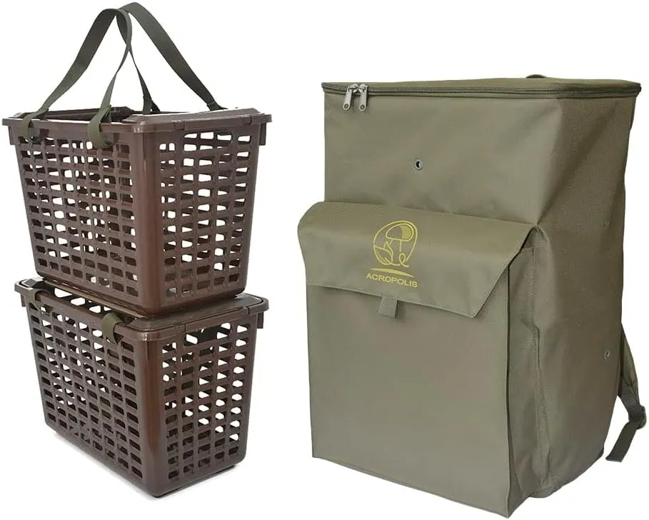 Acropolis Wicker Forage Basket - Backpack for Mushroom Picking - Mushrooms Rucksack - Foraging Backpack with Straps for Forager - Belt Forage Basket Pouch for Hiking, Camping, Hunting.