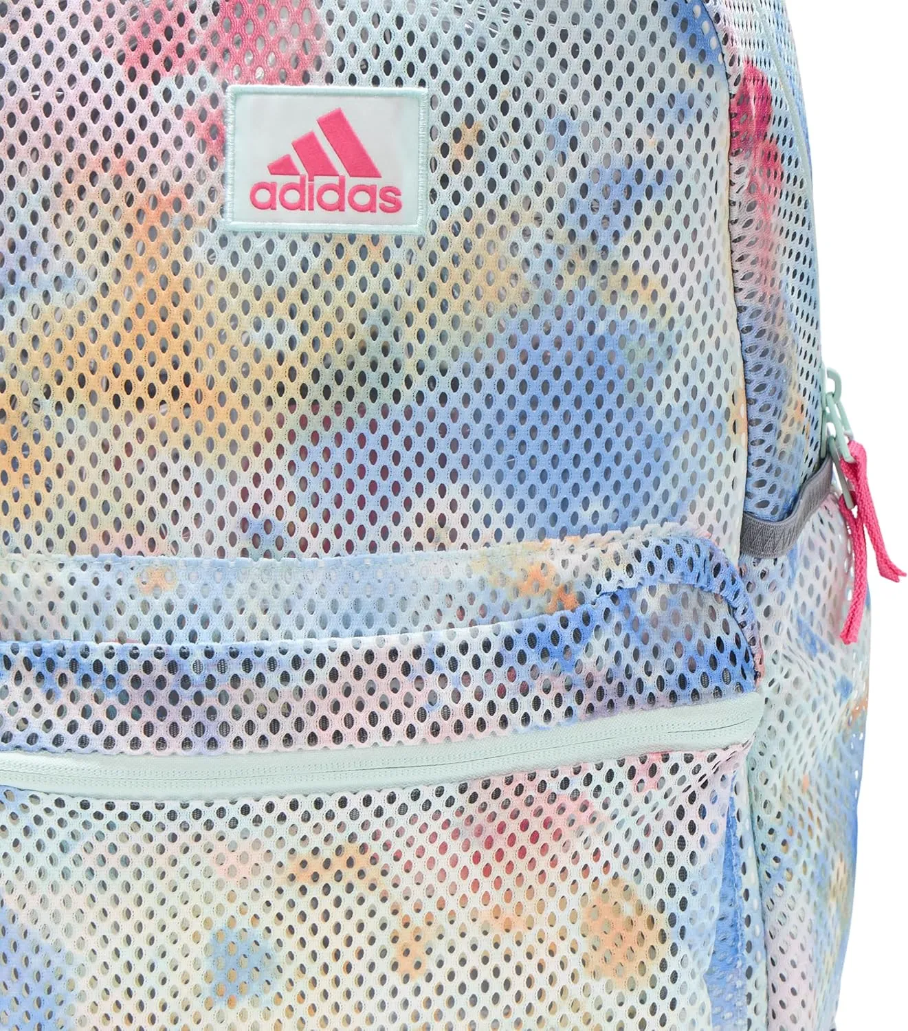 adidas Hermosa Mesh Backpack, See-Through Transparent Clear Festival Bag, Tie-Dye Wash Halo Mint Green/Pulse Magenta Pink/Grey, One Size