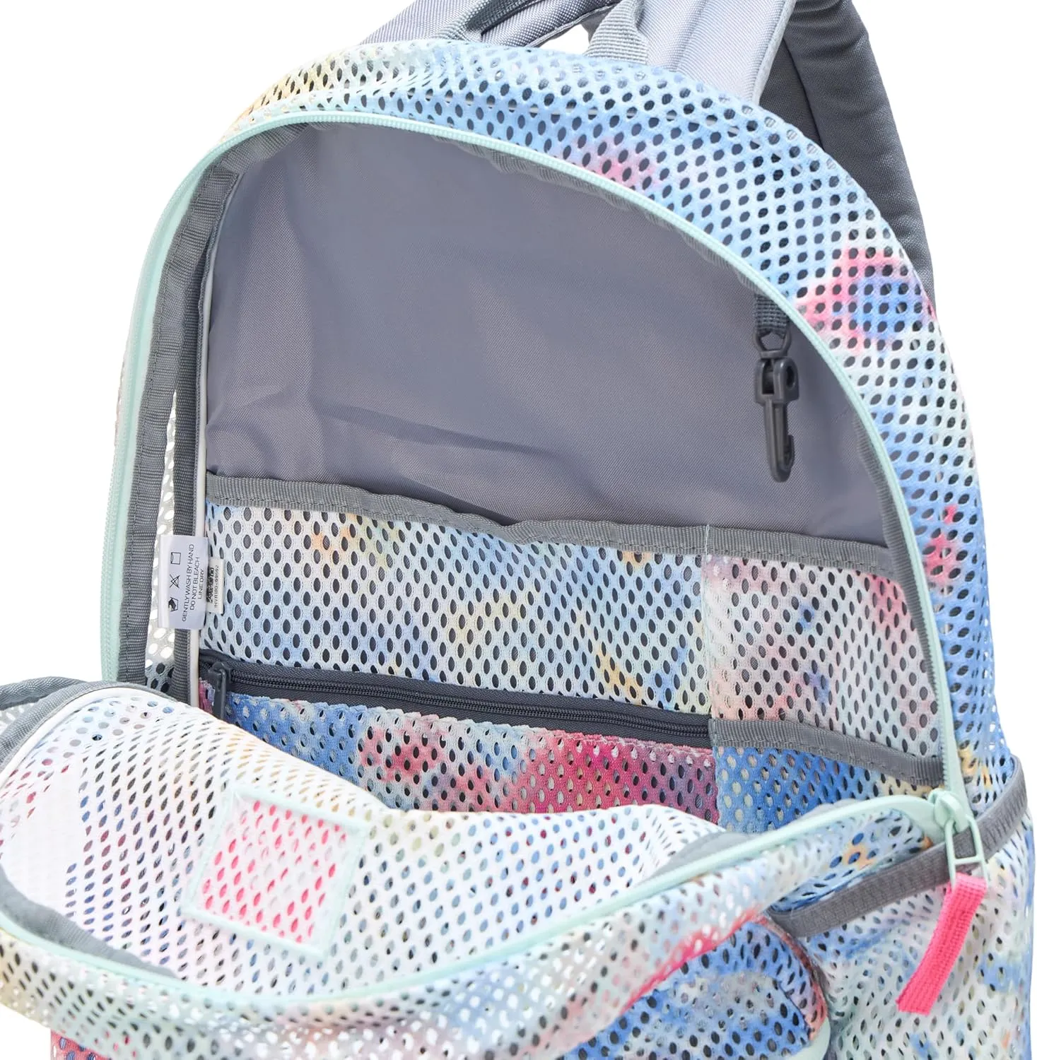 adidas Hermosa Mesh Backpack, See-Through Transparent Clear Festival Bag, Tie-Dye Wash Halo Mint Green/Pulse Magenta Pink/Grey, One Size