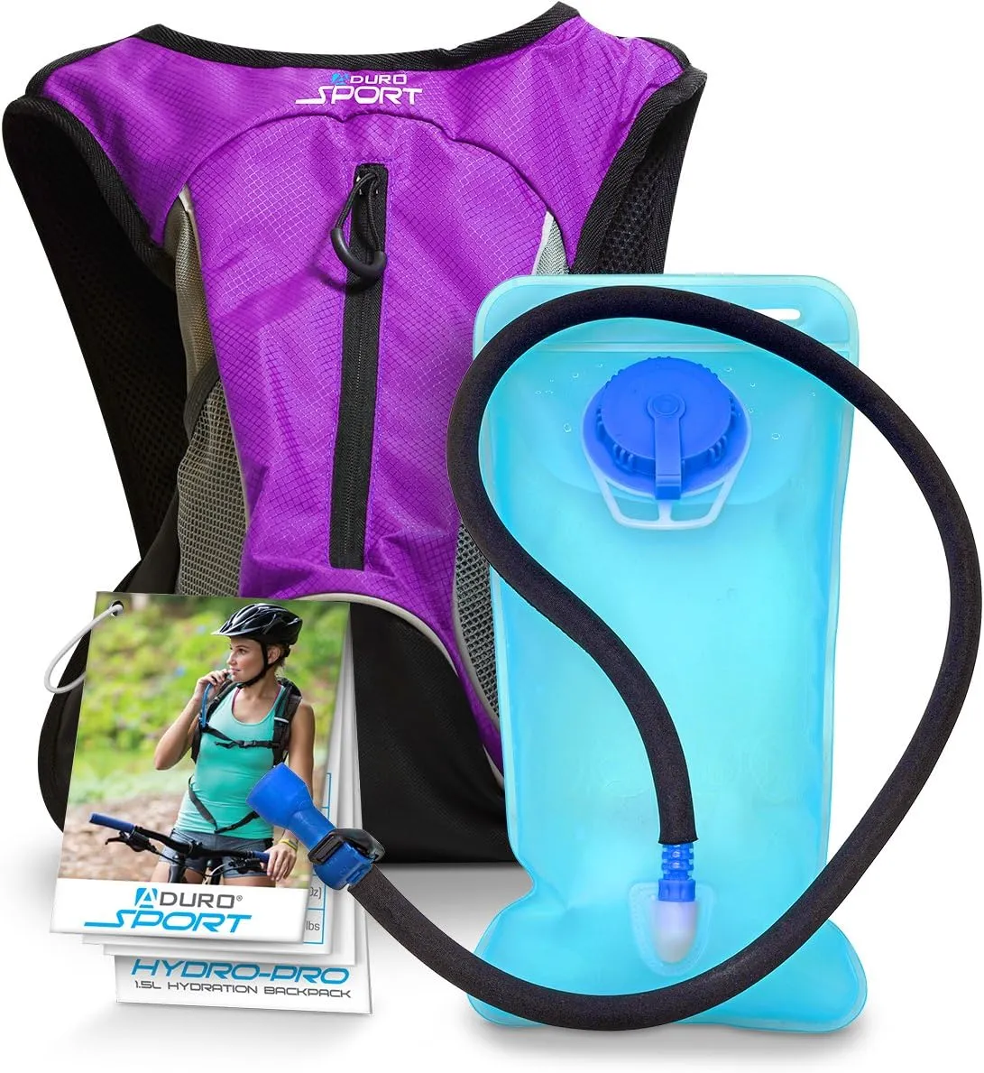 Aduro Sport Hydration Backpack [Hydro-Pro], 1.5L / 2L / 3L BPA Free Water Bladder, Unisex, Water Resistant, Durable, Light Weight, Adjustable Sizing