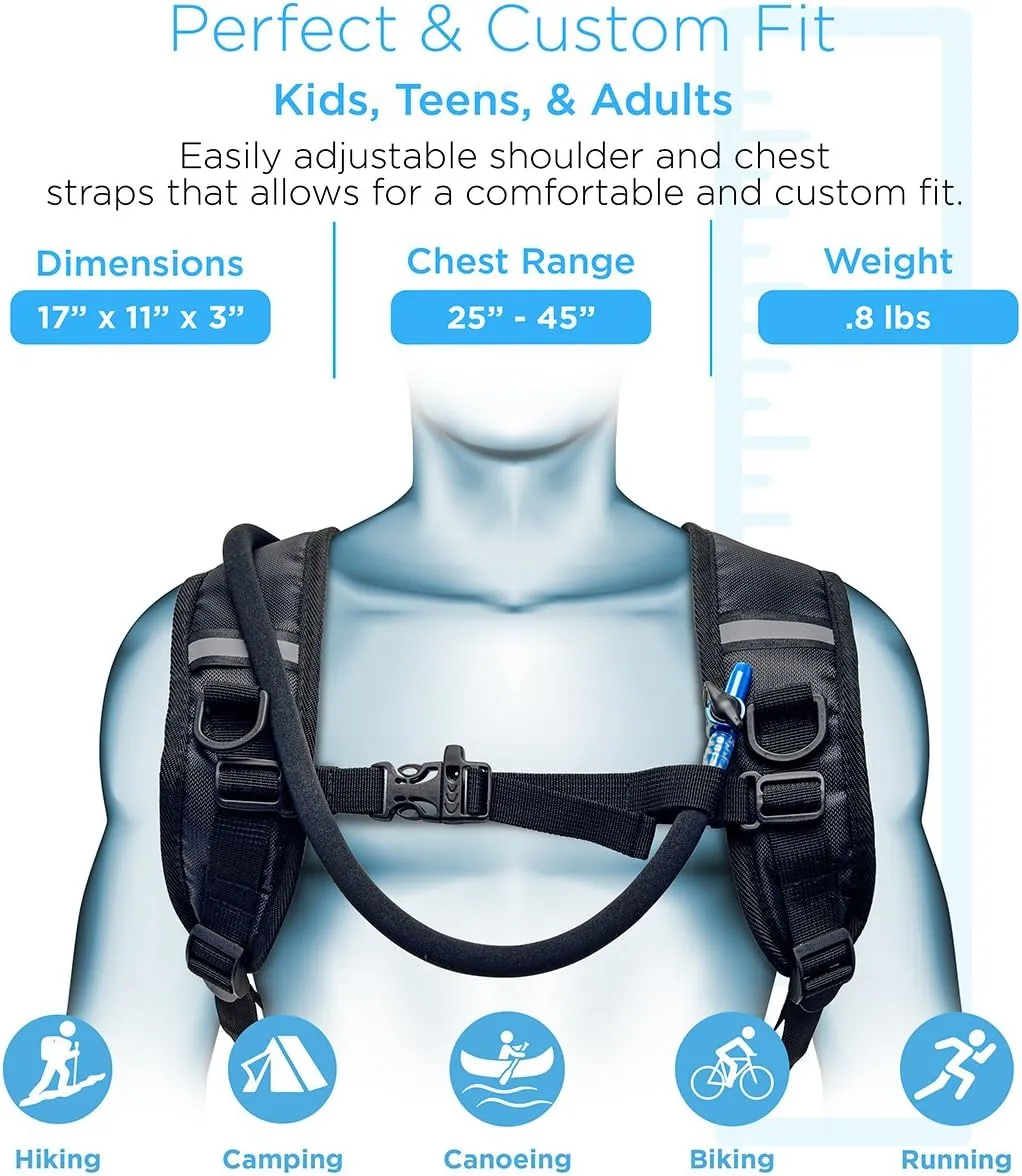 Aduro Sport Hydration Backpack [Hydro-Pro], 1.5L / 2L / 3L BPA Free Water Bladder, Unisex, Water Resistant, Durable, Light Weight, Adjustable Sizing
