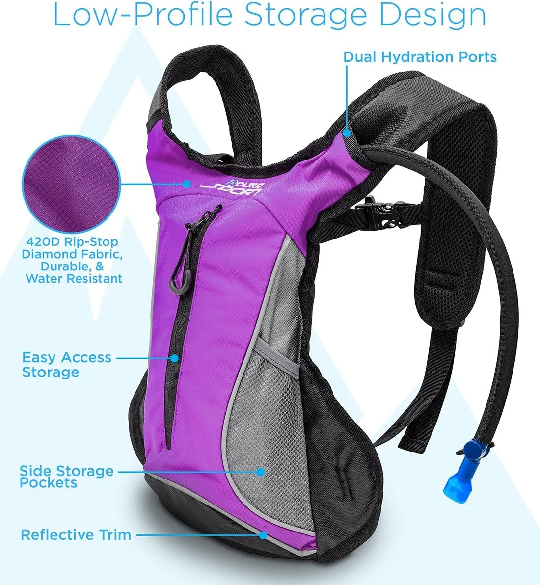 Aduro Sport Hydration Backpack [Hydro-Pro], 1.5L / 2L / 3L BPA Free Water Bladder, Unisex, Water Resistant, Durable, Light Weight, Adjustable Sizing