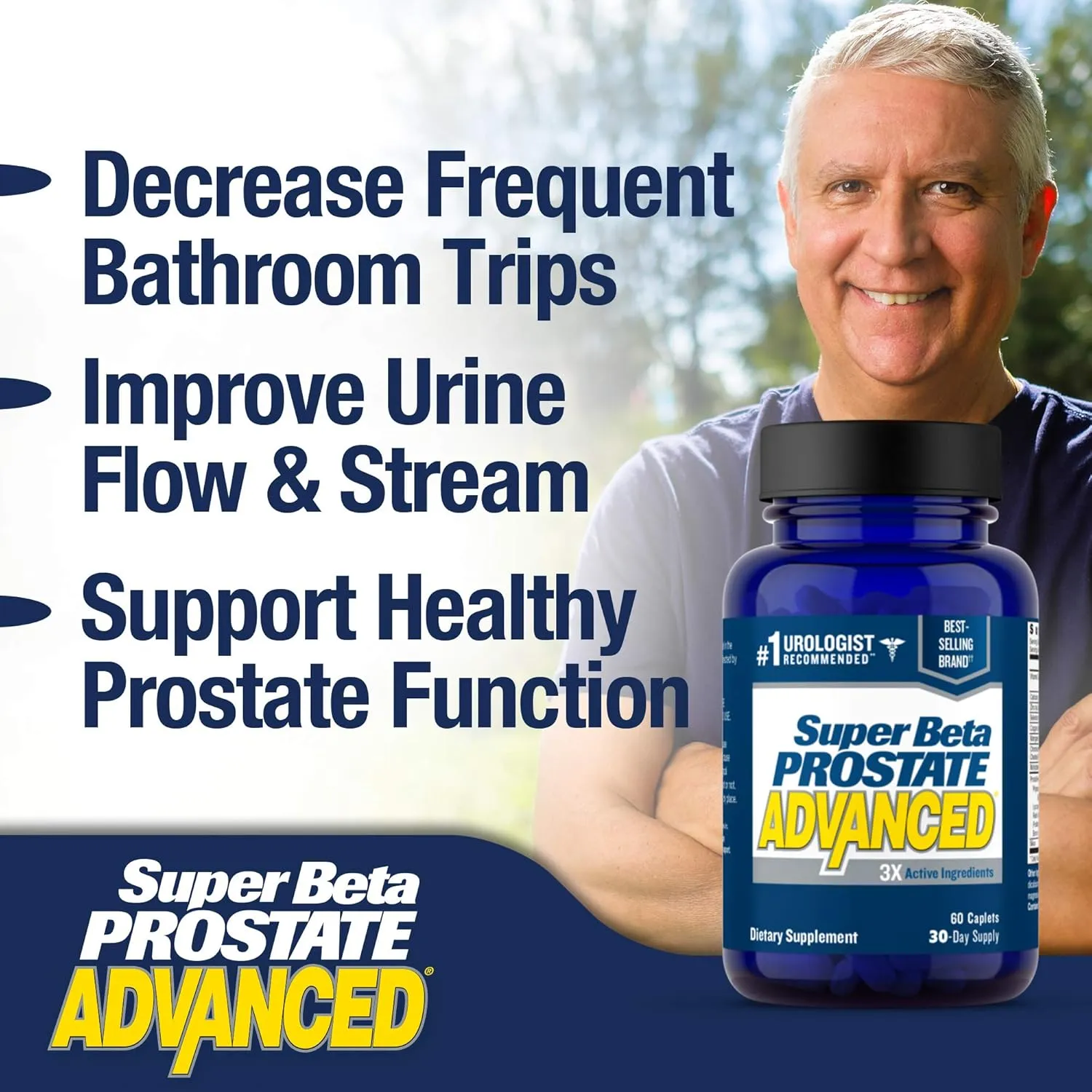 Advanced – Reduce Bathroom Trips, Promote Sleep, Support Bladder Emptying. Prostate Supplement for Men with Beta Sitosterol, not Saw Palmetto (180 Caplets, 3-Pack)