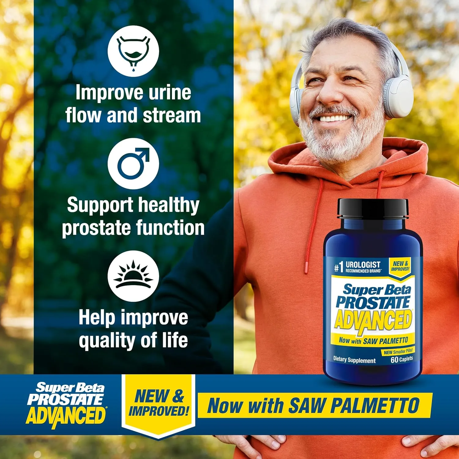 Advanced with Saw Palmetto - Prostate Health Supplements for Men, Bladder & Urinary Support with Beta-sitosterol, Reishi, Saw Palmetto, Vitamin D, Zinc Oxide, Selenium - 120 Count