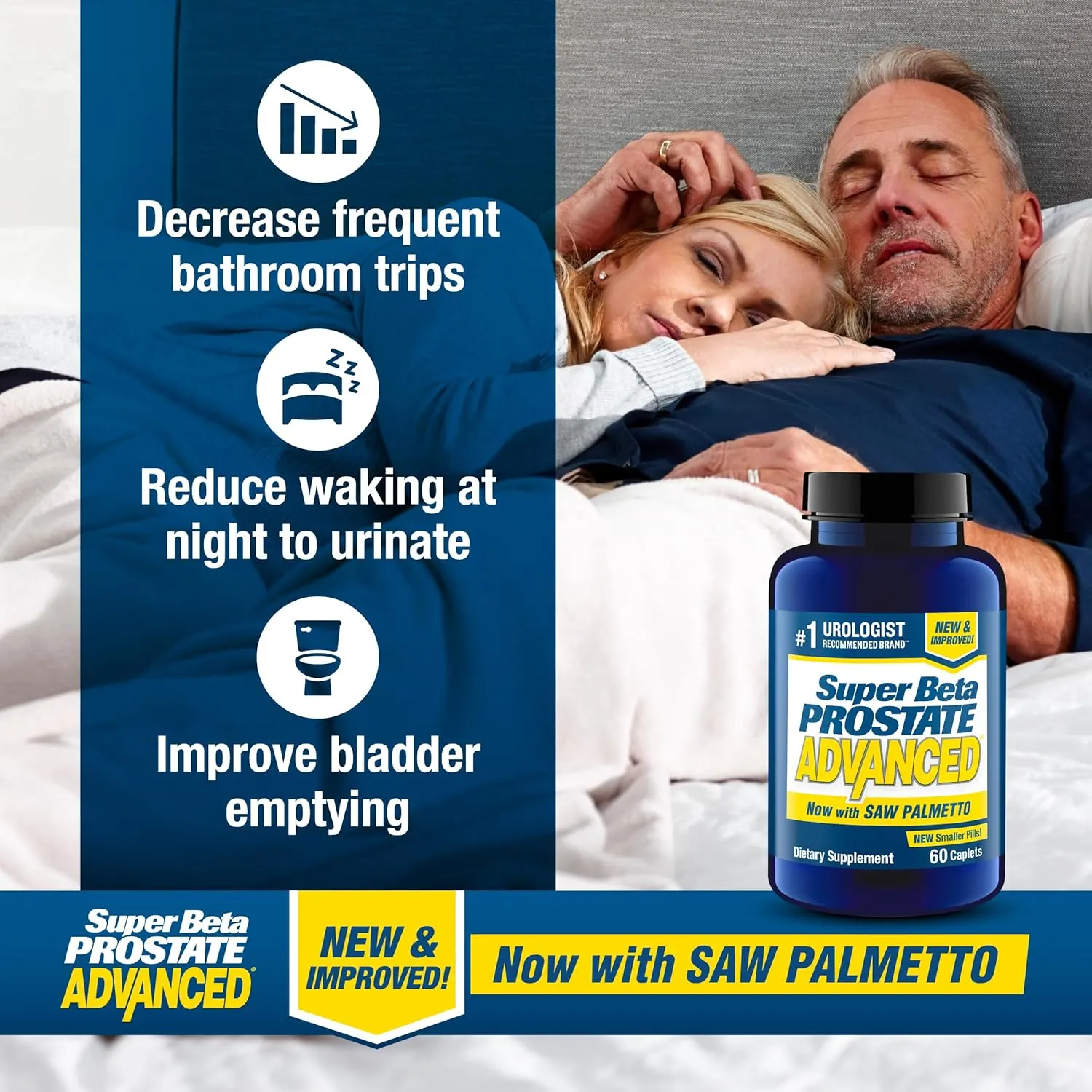 Advanced with Saw Palmetto - Prostate Health Supplements for Men, Bladder & Urinary Support with Beta-sitosterol, Reishi, Saw Palmetto, Vitamin D, Zinc Oxide, Selenium - 120 Count