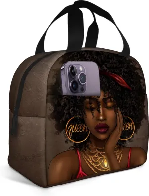 African American Women Lunch Bag Reusable Black Women Magic Insulated Lunch Box Portable Tote Bag for Women Travel Hiking Work Gifts