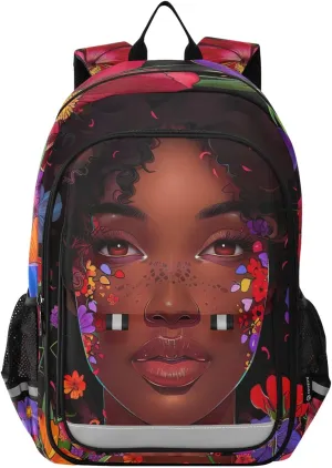 African Girl Black Woman Flower Print Backpack for Boys Middle-School Elementary Bookbags 20325333