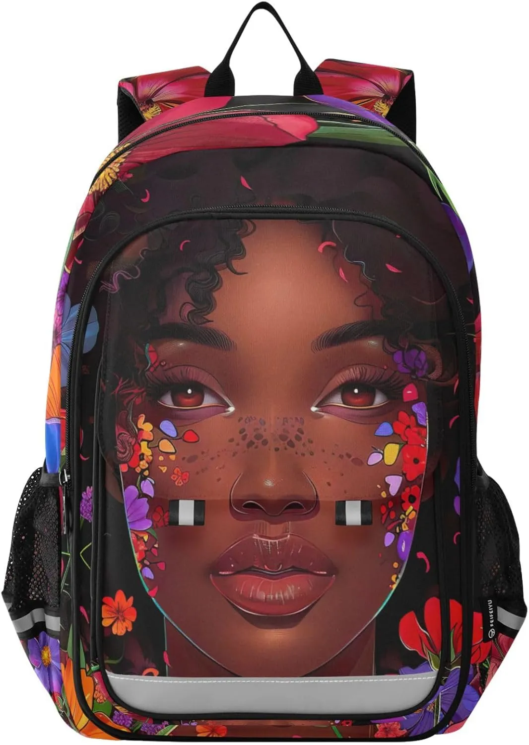 African Girl Black Woman Flower Print Backpack for Boys Middle-School Elementary Bookbags 20325333