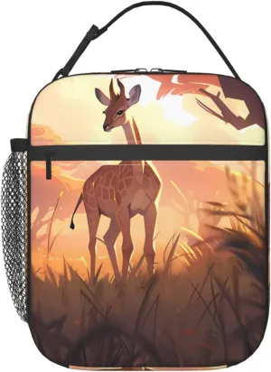 African Savannah Giraffe Calf Lunch Tote Bag,Food Handbags Case For Women Lunch Box Insulated Lunch Container