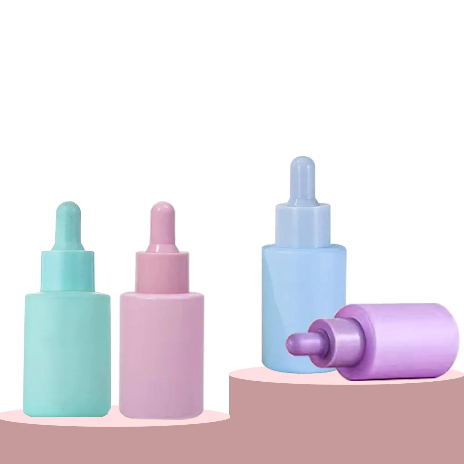 AGENIZ 4 Pack 1oz Glass Dropper Bottle,Purple Coated Glass Dropper Bottles with 2 Funnels & 2 Lotion Pumps,30 ml Eye Dropper Bottles For Essential Oils,Serums,Lotion,Tincture Bottles (D - Purple)