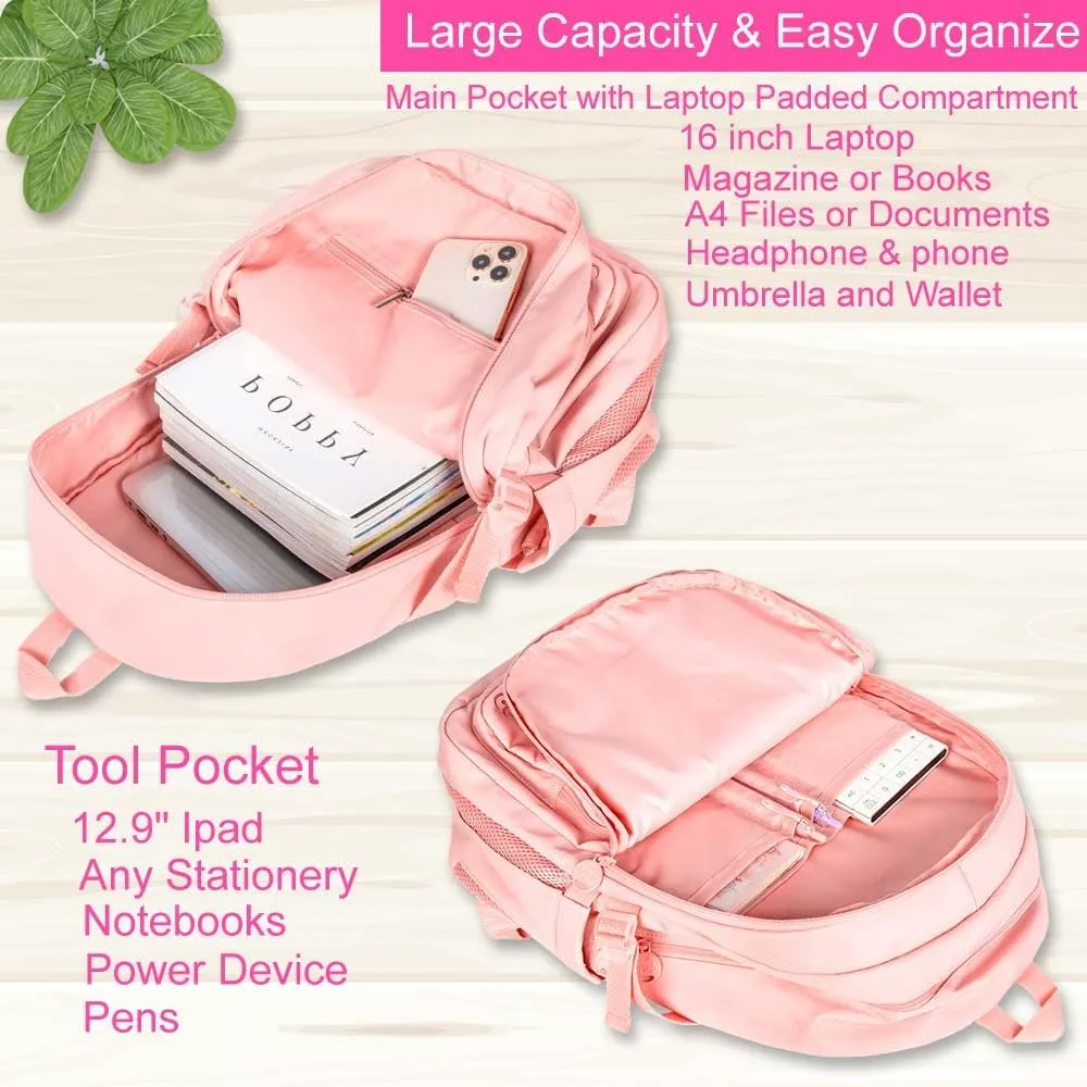 AGSDON 3PCS Backpack for Girls Set, Laptop College School Bookbag and lunch bog, Water Resistant Backpacks