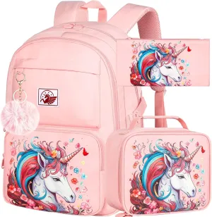 AGSDON 3PCS Backpack for Girls Set, Laptop College School Bookbag and lunch bog, Water Resistant Backpacks