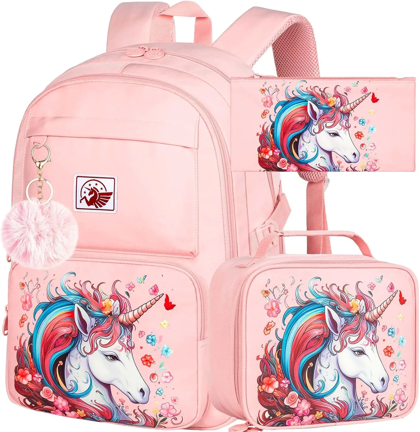 AGSDON 3PCS Backpack for Girls Set, Laptop College School Bookbag and lunch bog, Water Resistant Backpacks