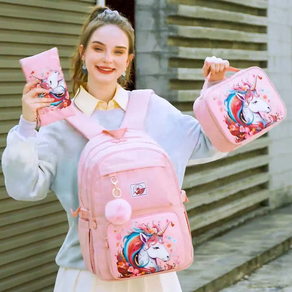 AGSDON 3PCS Backpack for Girls Set, Laptop College School Bookbag and lunch bog, Water Resistant Backpacks