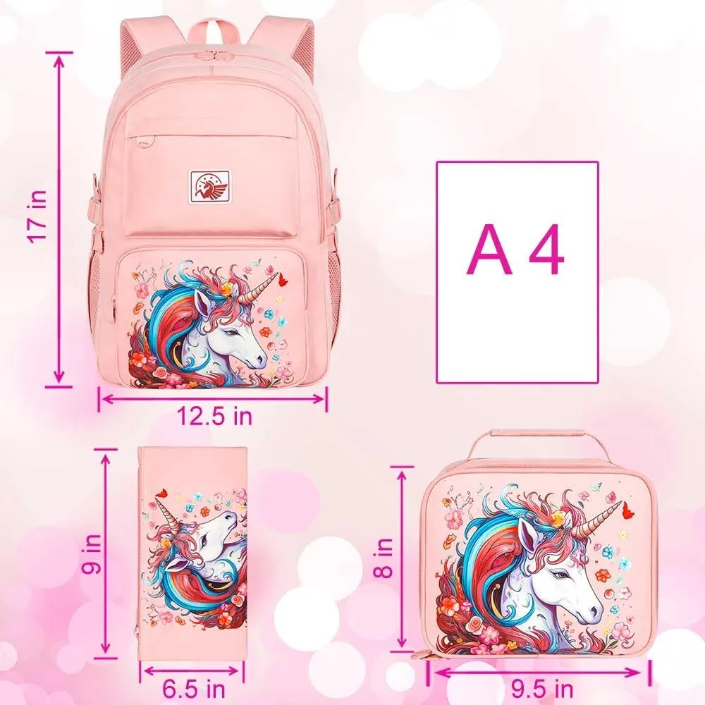 AGSDON 3PCS Backpack for Girls Set, Laptop College School Bookbag and lunch bog, Water Resistant Backpacks