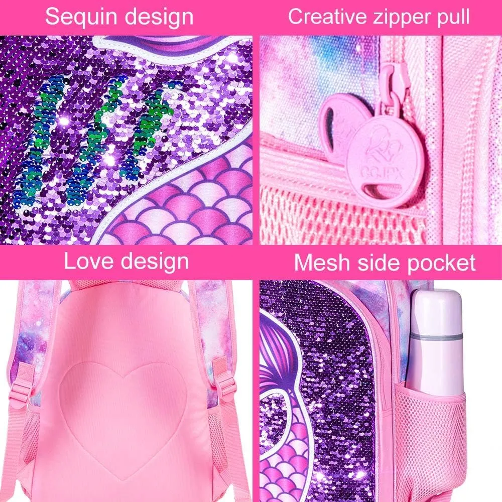 AGSDON 3PCS Backpacks for Kids, 16" Little Kid Preschool School Bookbag and Lunch Box - Unicorn/Mermaid/Flamingo/Dinosaur