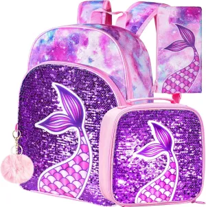 AGSDON 3PCS Backpacks for Kids, 16" Little Kid Preschool School Bookbag and Lunch Box - Unicorn/Mermaid/Flamingo/Dinosaur
