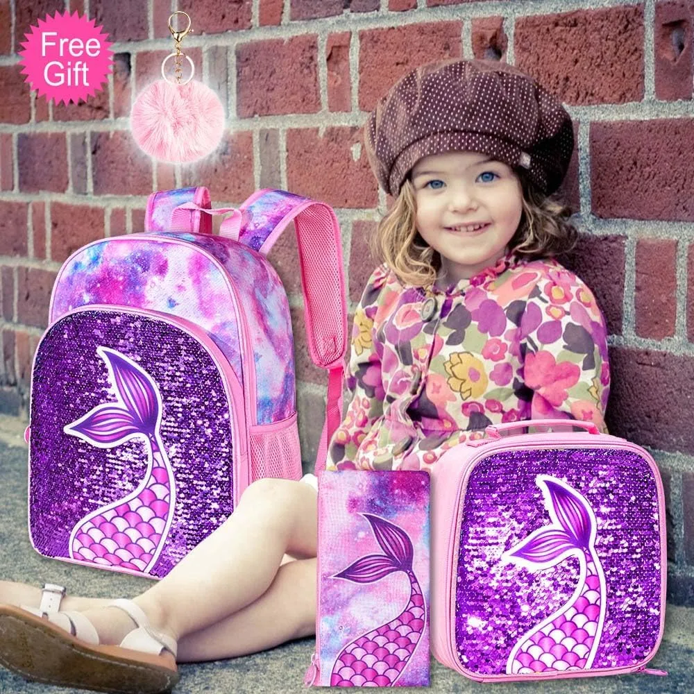 AGSDON 3PCS Backpacks for Kids, 16" Little Kid Preschool School Bookbag and Lunch Box - Unicorn/Mermaid/Flamingo/Dinosaur