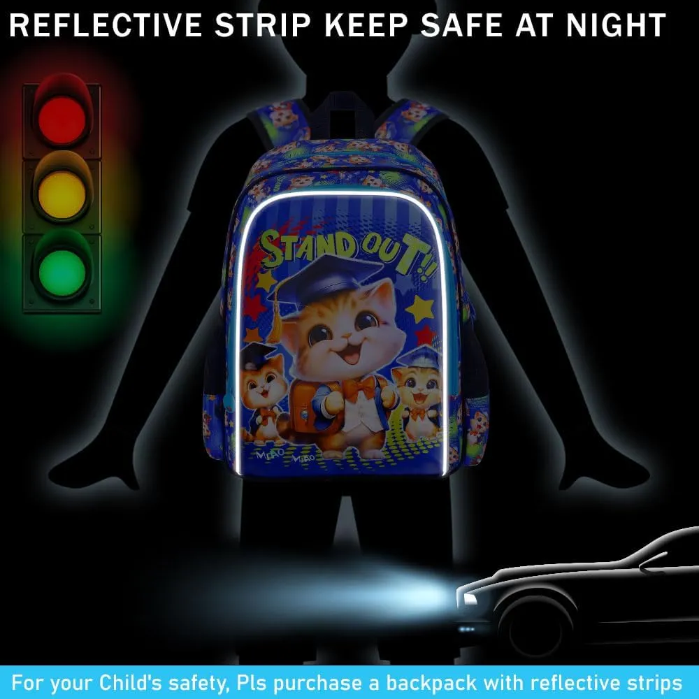 AGSDON 3PCS Boys Backpacks, 16" Kids Cat Backpack with Water Resistant for Preschool Elementary, Boy Bookbag Set with Lunch Box