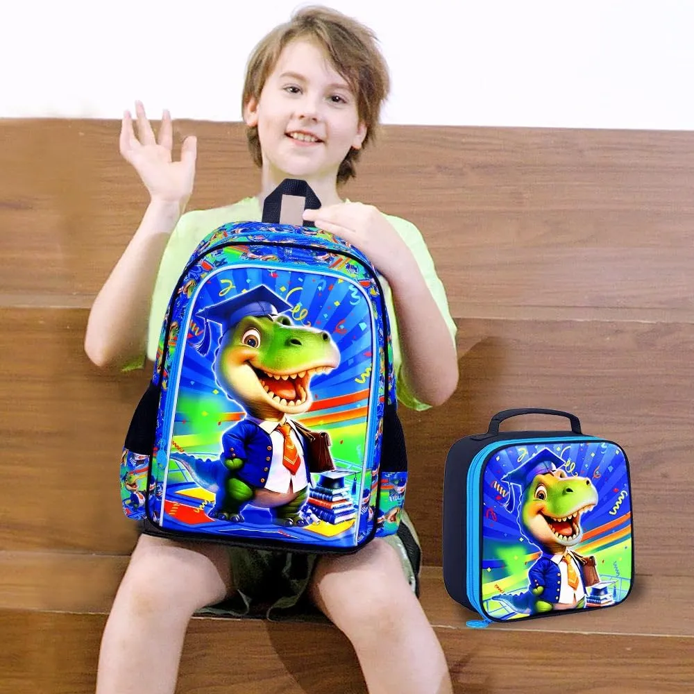 AGSDON 3PCS Dinosaur Backpack for Boys, Kids Bookbag Water Resistant School Bookbag for Elementary, Boy Backpacks with Lunch Box