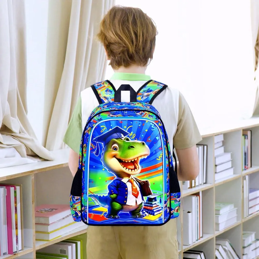 AGSDON 3PCS Dinosaur Backpack for Boys, Kids Bookbag Water Resistant School Bookbag for Elementary, Boy Backpacks with Lunch Box