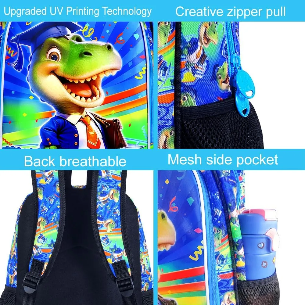 AGSDON 3PCS Dinosaur Backpack for Boys, Kids Bookbag Water Resistant School Bookbag for Elementary, Boy Backpacks with Lunch Box