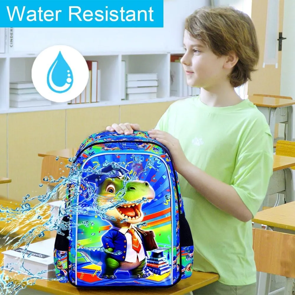 AGSDON 3PCS Dinosaur Backpack for Boys, Kids Bookbag Water Resistant School Bookbag for Elementary, Boy Backpacks with Lunch Box
