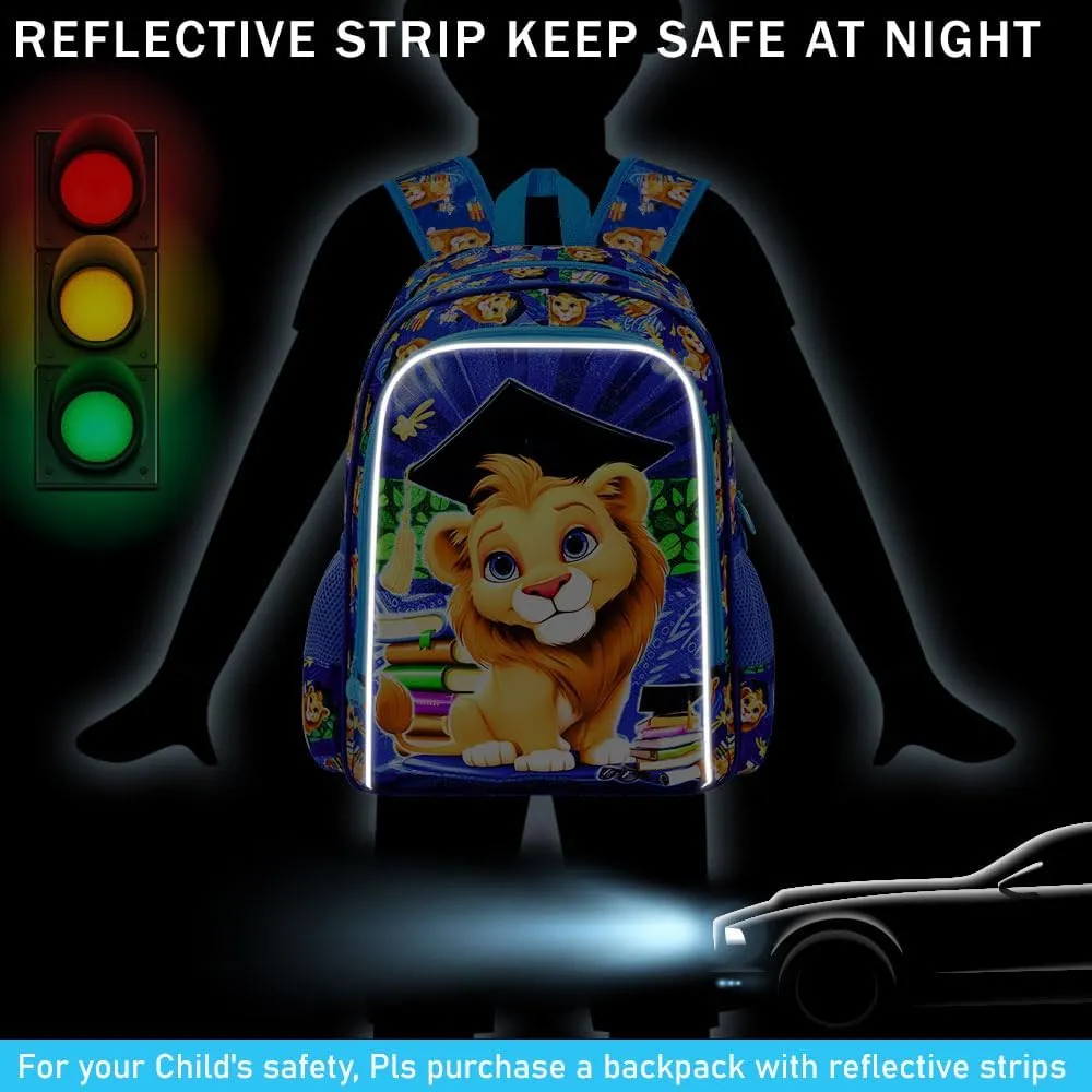AGSDON 3PCS Lion Backpack for Boys, 16" Kids Bookbag with Lunch Box, Water Resistant Boy Backpacks for School Elementary