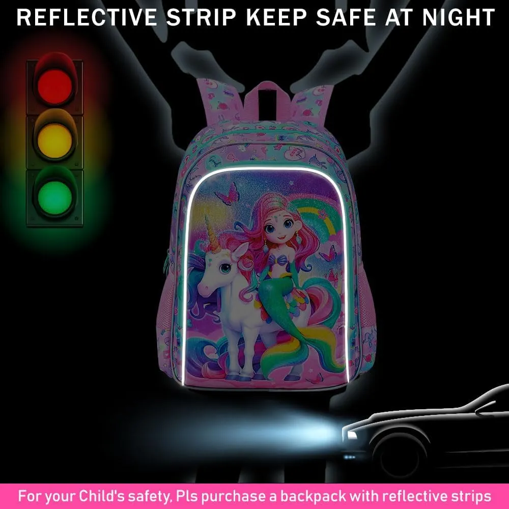 AGSDON 3PCS Mermaid Backpack for Girls, 16" Kids Backpacks Water Resistant with Lunch Box, Bookbag for Elementary Preschool