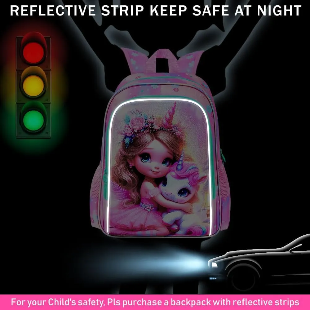 AGSDON 3PCS Unicorn Backpack for Girls, 16" Kids Backpacks for Girl Water Resistant Preschool, Elementary Bookbag with Lunch Box