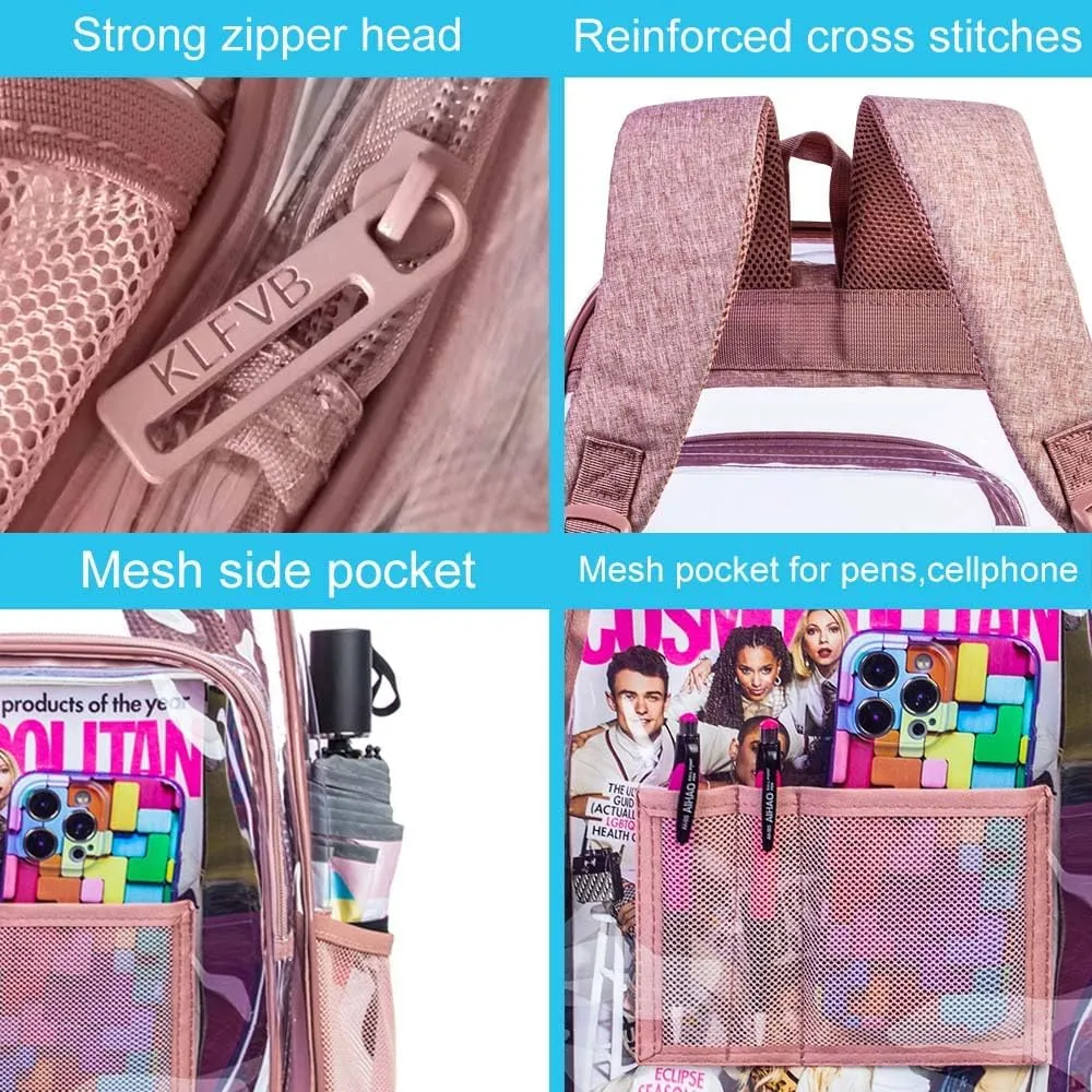 AGSDON Clear Backpack, Heavy Duty Transparent Bookbag, See Through PVC Backpacks for Women Men