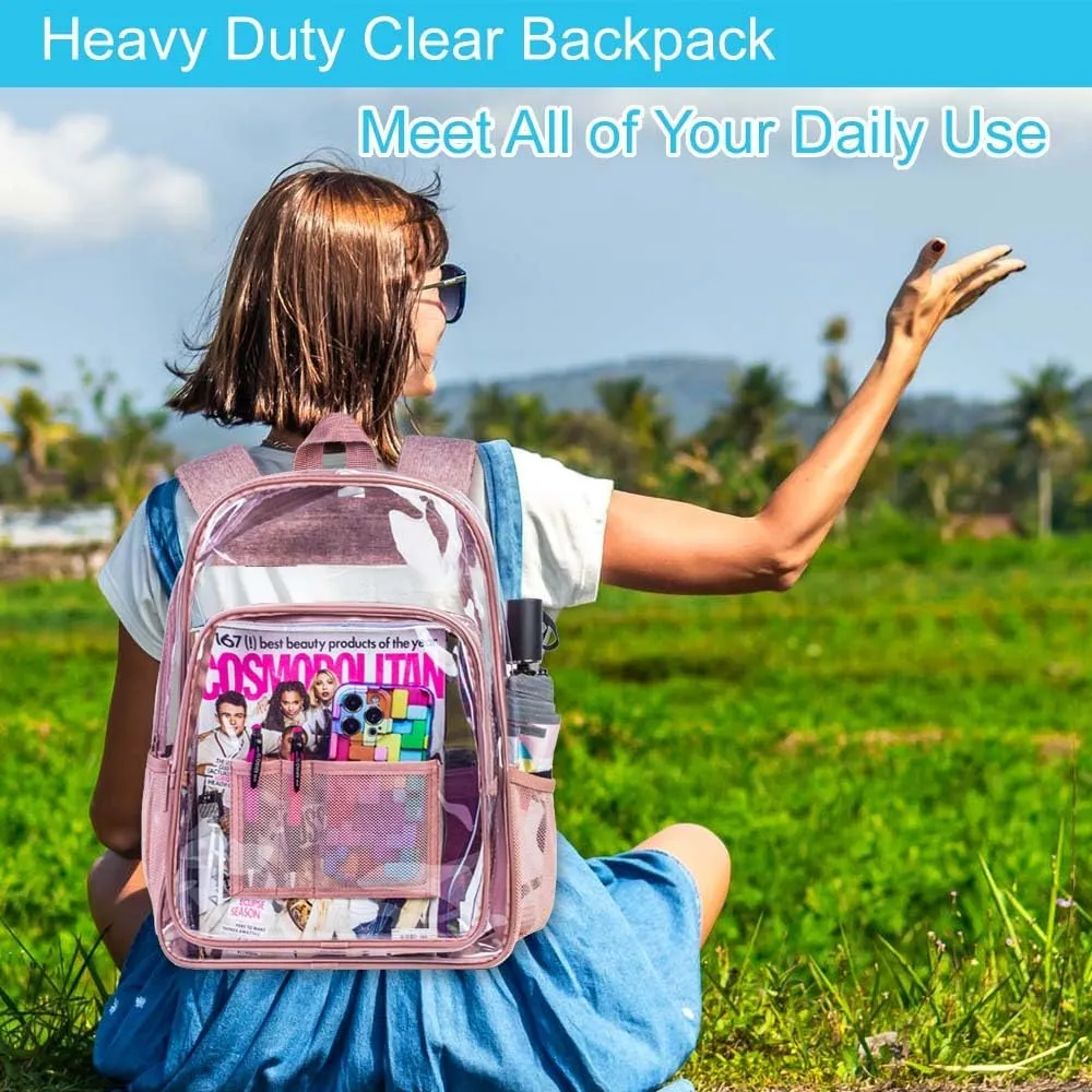 AGSDON Clear Backpack, Heavy Duty Transparent Bookbag, See Through PVC Backpacks for Women Men