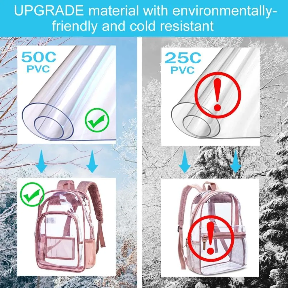 AGSDON Clear Backpack, Heavy Duty Transparent Bookbag, See Through PVC Backpacks for Women Men