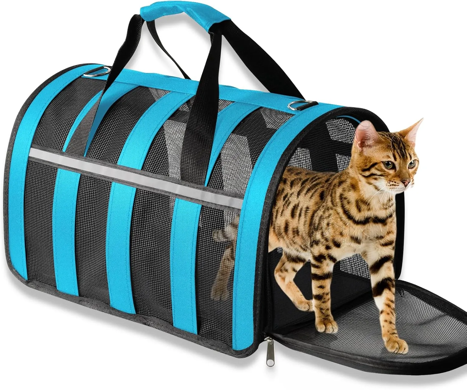 Airline Approved Cat Carrier for Small & Medium Pets up to 15 Lbs, Soft-Sided Collapsible Travel Carrier with Breathable Mesh, Lightweight & Portable Design Blue
