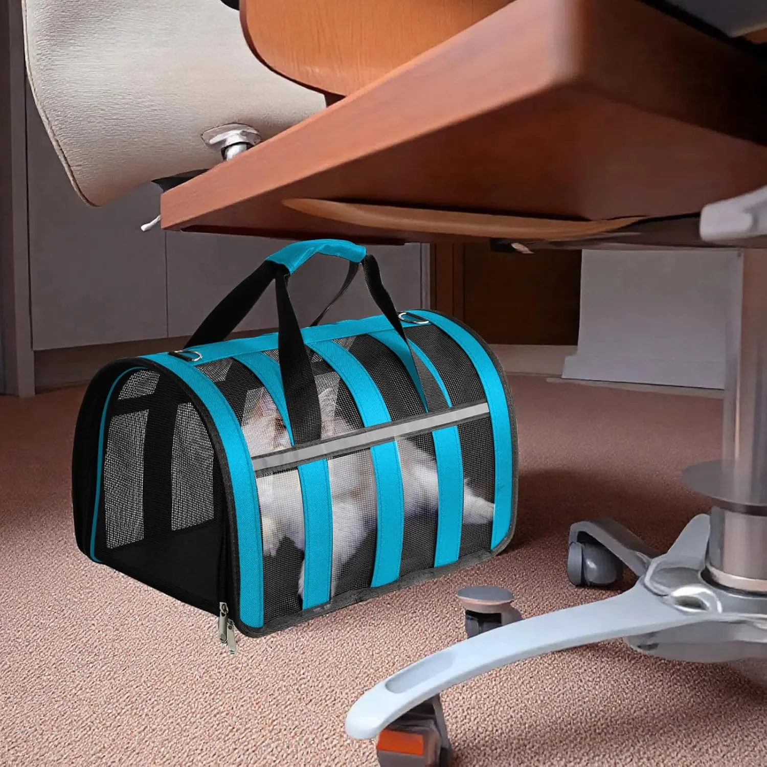 Airline Approved Cat Carrier for Small & Medium Pets up to 15 Lbs, Soft-Sided Collapsible Travel Carrier with Breathable Mesh, Lightweight & Portable Design Blue