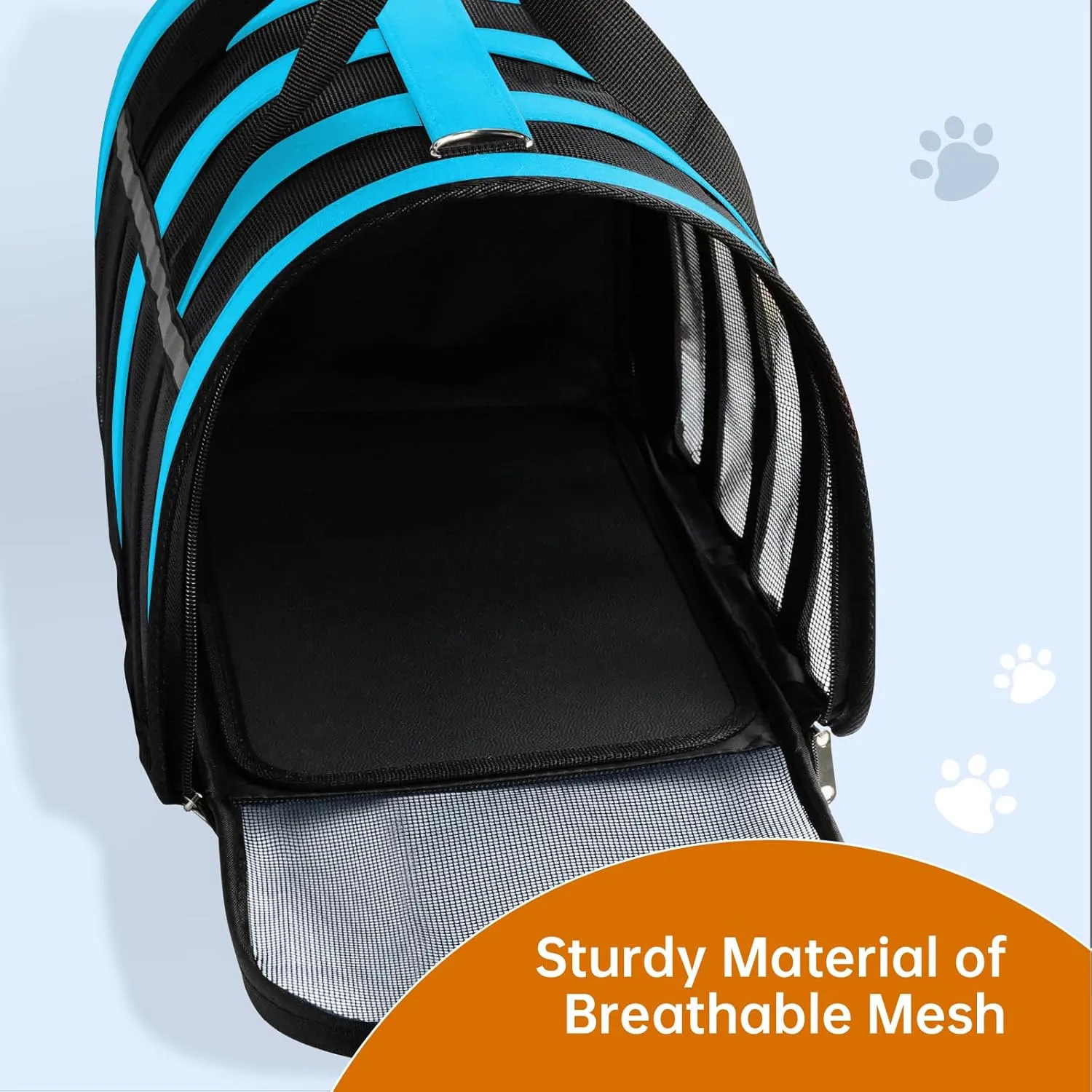 Airline Approved Cat Carrier for Small & Medium Pets up to 15 Lbs, Soft-Sided Collapsible Travel Carrier with Breathable Mesh, Lightweight & Portable Design Blue