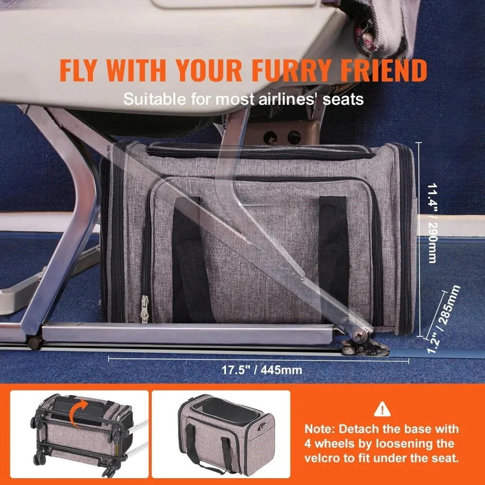Airline Approved Pet Carrier with Wheels, Expandable Rolling Cat Dog Carrier for Medium Dogs and Cats Under 25LBS, Pet Travel