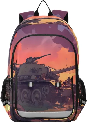 AIXIWAWA Kid's Travel Backpacks Cartoon Tank Battle Print for Boys Girls，Large Capacity Student School Bag with Breathable Mesh Reflective Strip for Age 6 Above