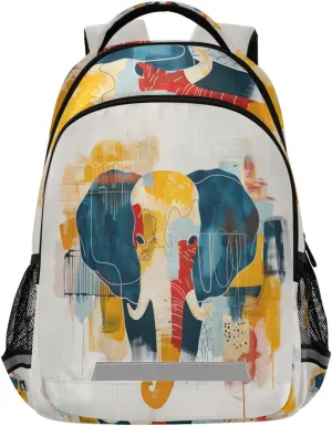 ALAZA Abstract Oil Painting Of A Frontal Elephant Portrait in The Style Of James Ensor and Rossdraws Naiv Backpacks Travel Laptop Daypack School Book Bag for Men Women Teens Kids