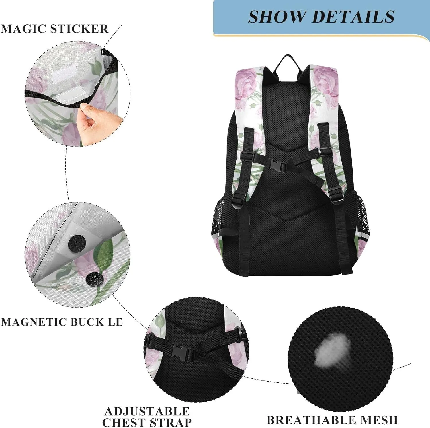 ALAZA Collage Of Flowers Leaves Buds Watercolor Backpacks Reflective Safety Backpack