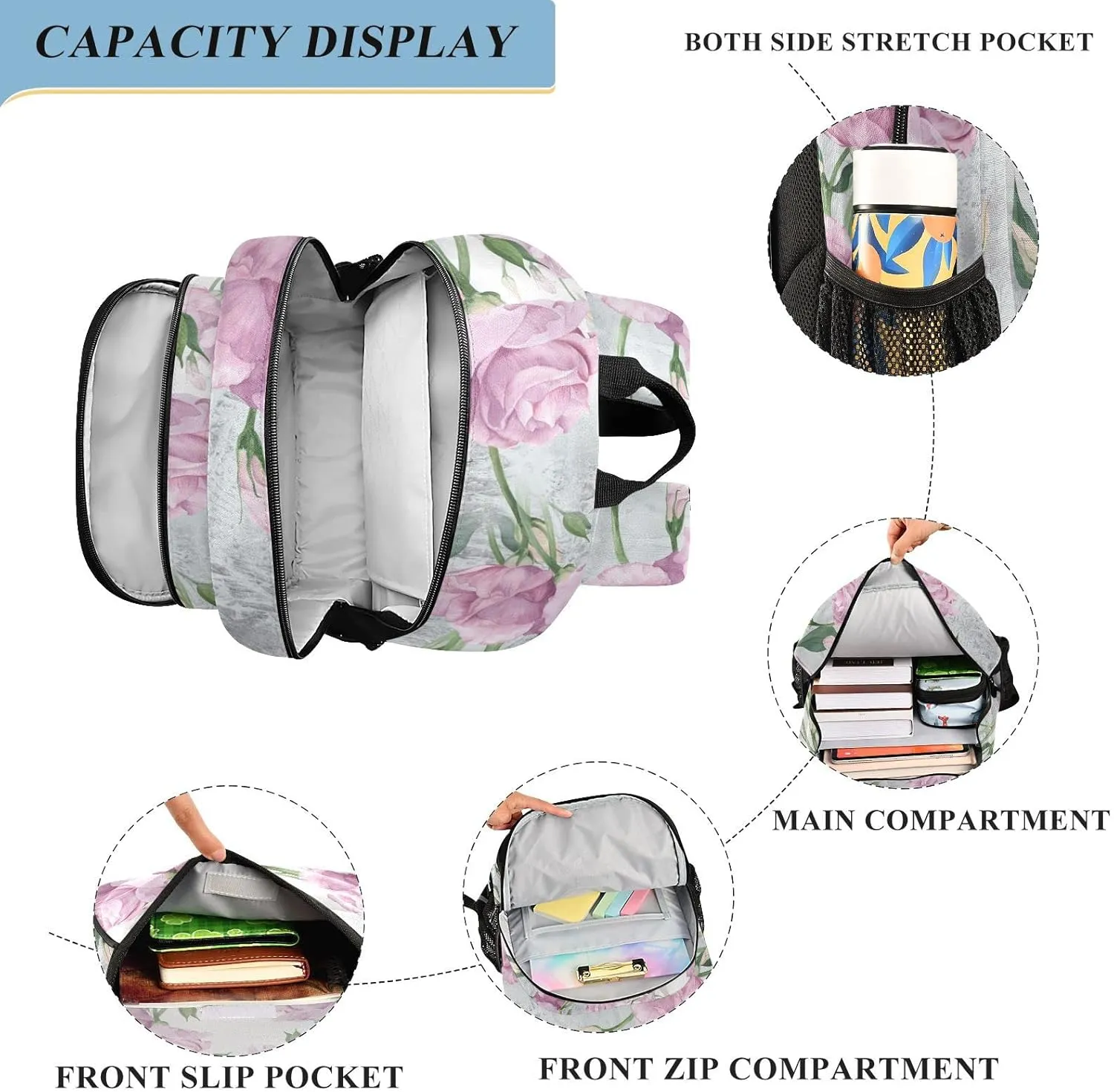 ALAZA Collage Of Flowers Leaves Buds Watercolor Backpacks Reflective Safety Backpack