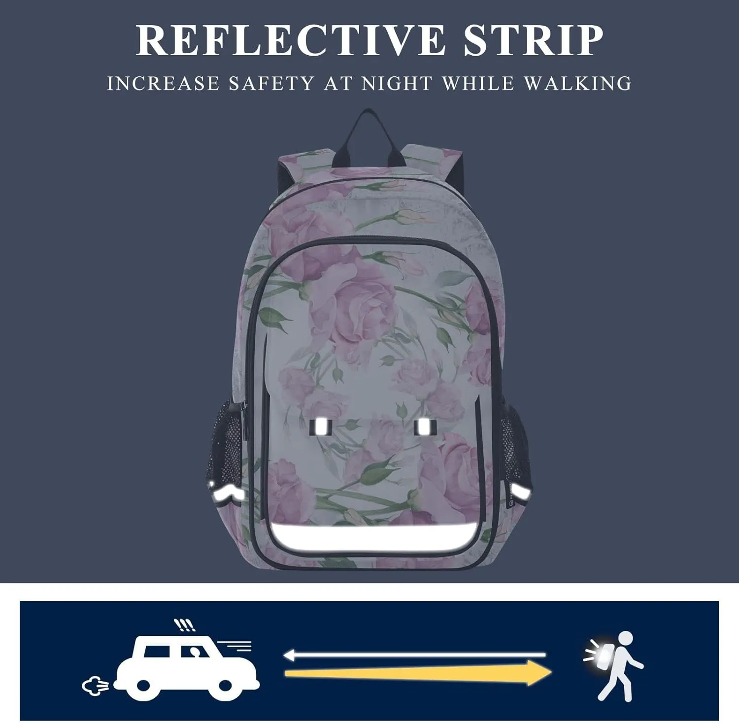 ALAZA Collage Of Flowers Leaves Buds Watercolor Backpacks Reflective Safety Backpack